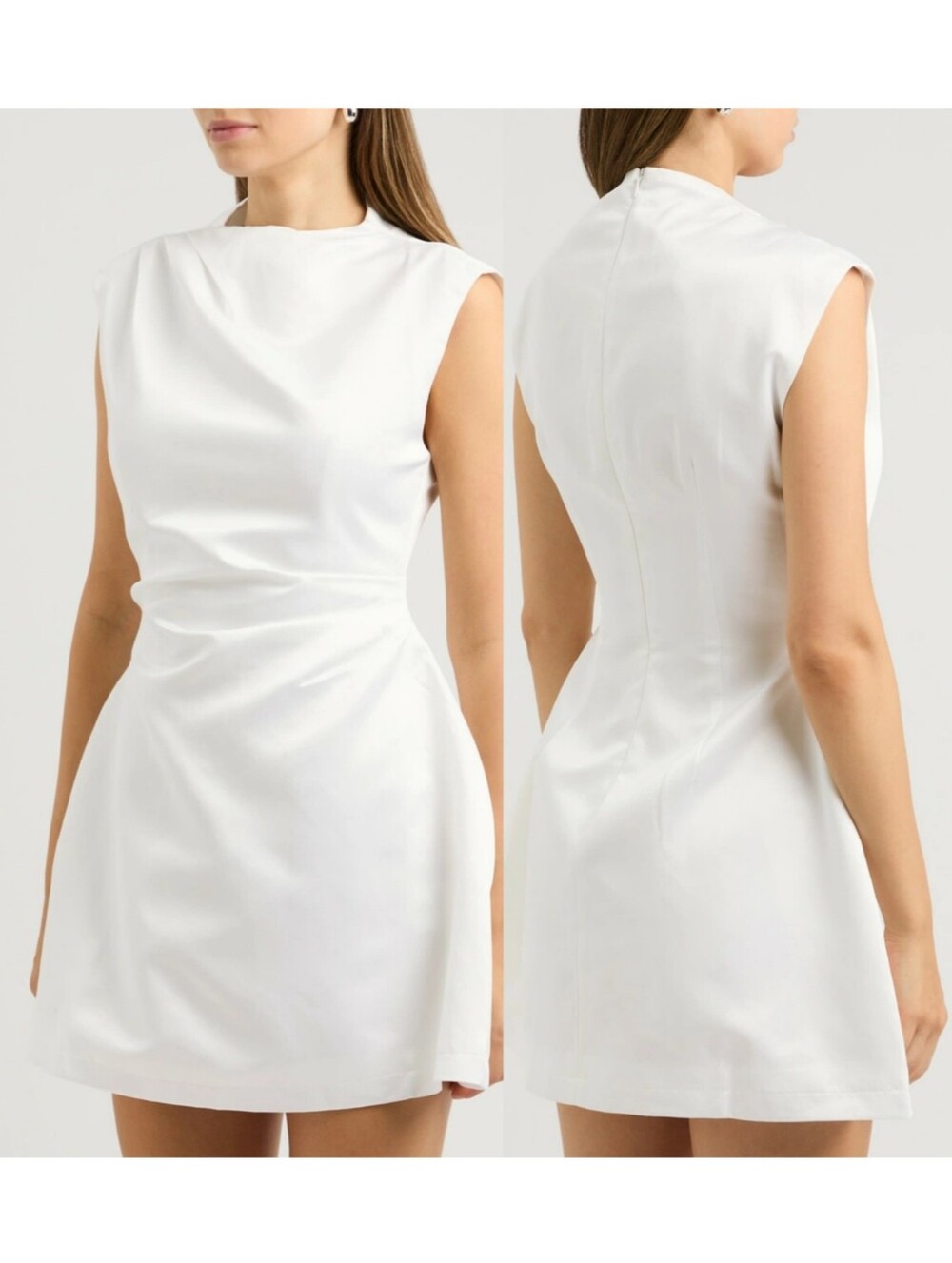 Odd Muse Satin High-Neck Mini Dress White Medium Bridal